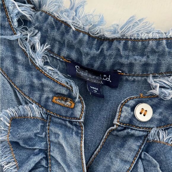 Splendid Ruffle Front Button Down Chambray Denim Shirt, Size XS NWOT - Picture 11 of 13